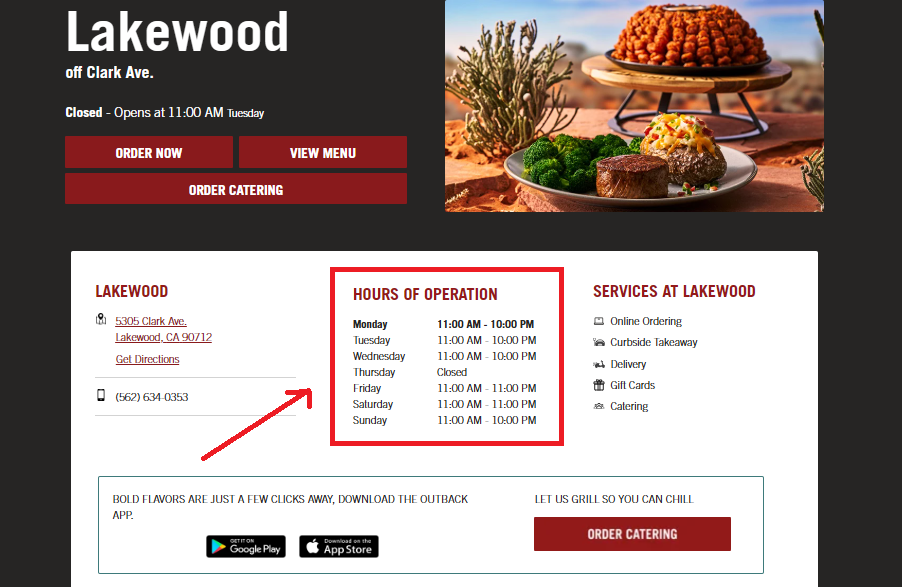 Find Outback Christmas Eve Hours California